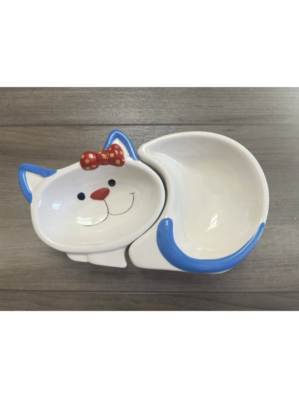 Ceramic Interlocking Cat Bowl set Water Food Dish Cat shaped Hand painted Kitty